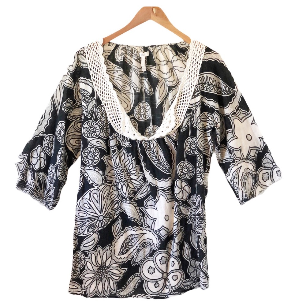 Joie Black & White Floral Print Tunic Size Large